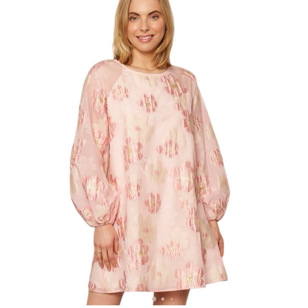 En Creme Pink Floral Long Sleeve Dress